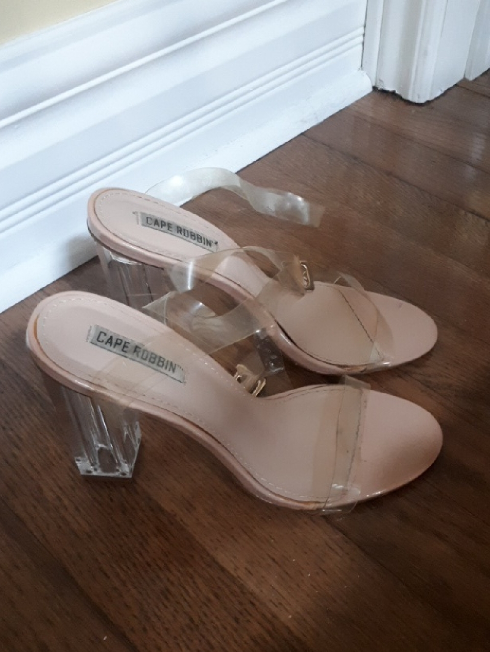 Cape Robbin Blush Nude Clear Strap Block Heel Sandals